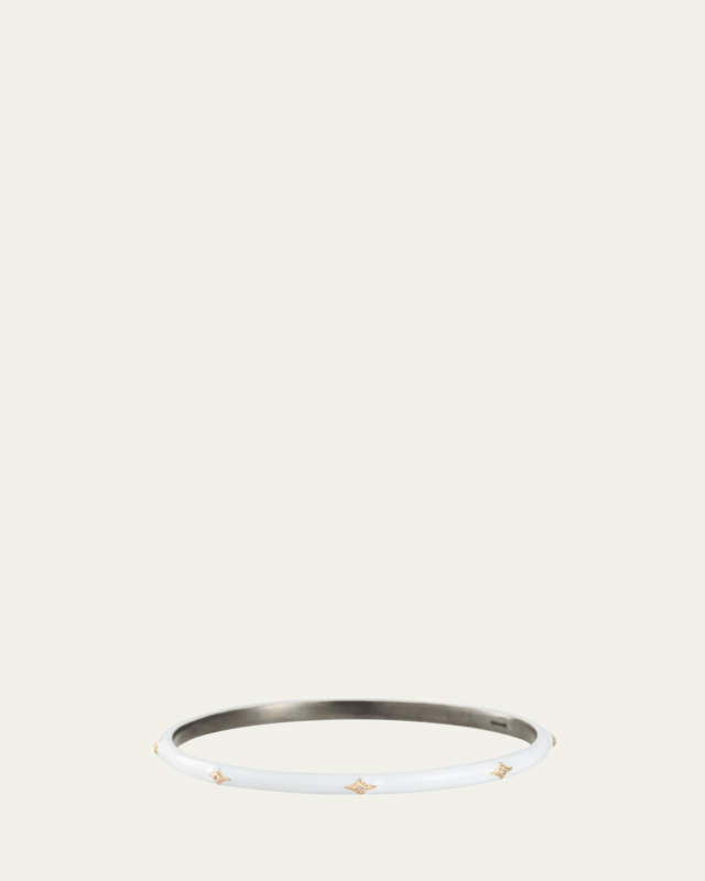 New World Enamel Bangle w/ 14k Gold Crivelli, White,